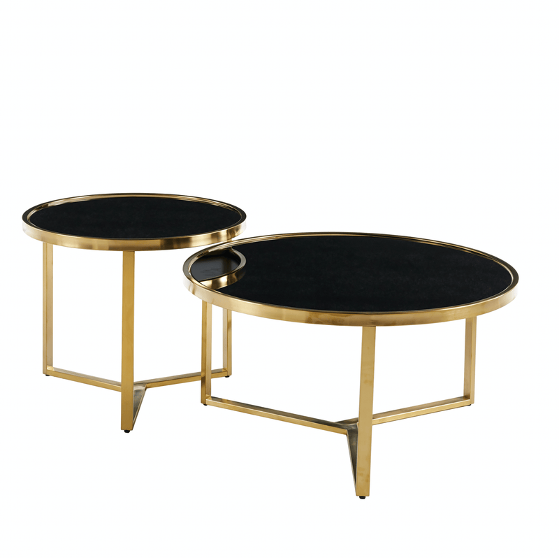 Interior Ave - Designer Giselle Black Glass & Brushed Gold Coffee Table Set Payday Deals