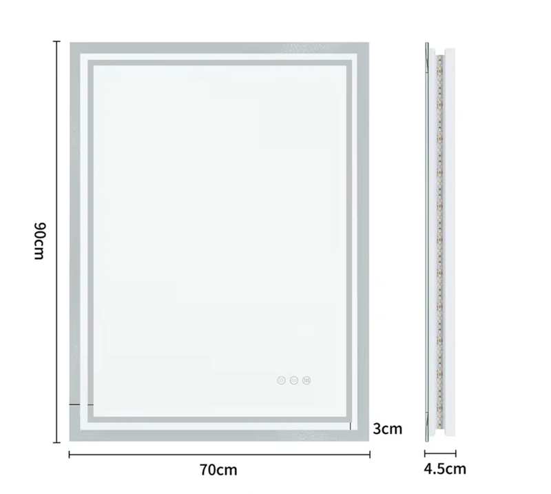 Interior Ave - LED Rectangle Frameless Salon / Bathroom Wall Mirror - 90 x 70cm Payday Deals