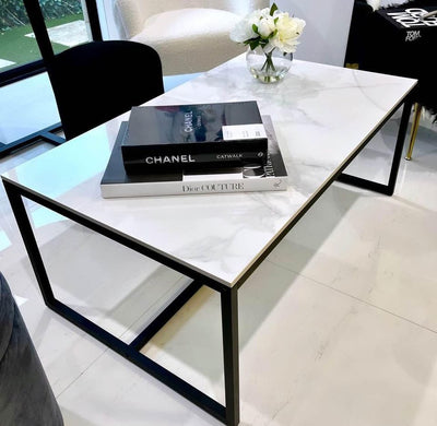 Interior Ave - Monaco Rectangle Coffee Table - White Marble Stone Payday Deals