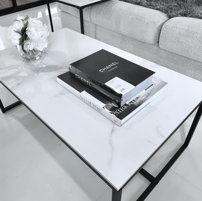 Interior Ave - Monaco Rectangle Coffee Table - White Marble Stone Payday Deals