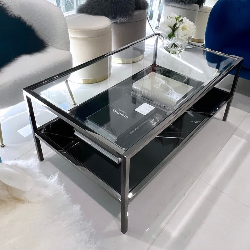 Interior Ave - Vogue Coffee Table - Black Marble Stone & Glass Payday Deals