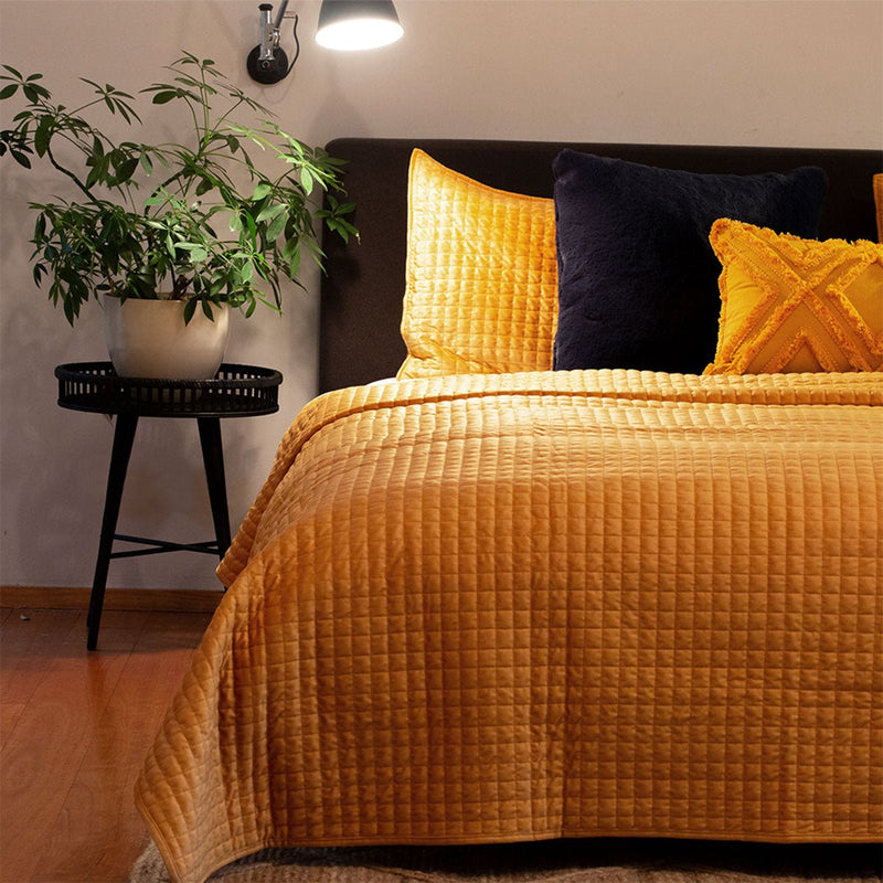 J.Elliot Home Adela Mustard Velvet Quilted Coverlet Set Queen/King Payday Deals