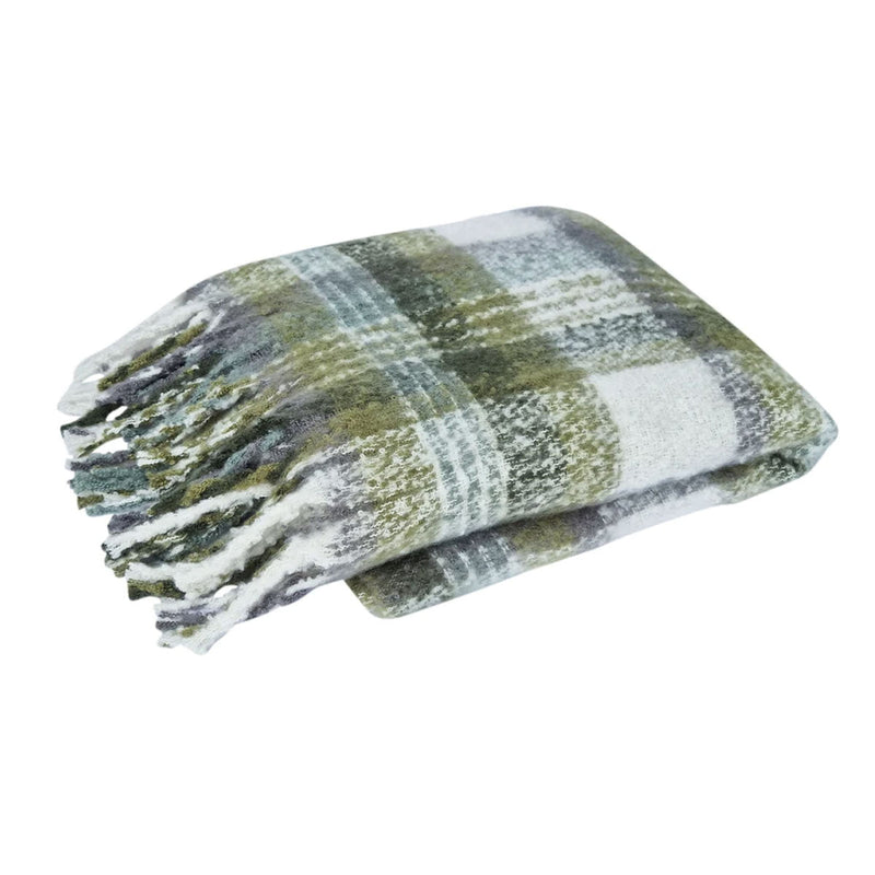 J Elliot Home Aiden Olive Multi Faux Mohair Throw Rug with Fringe 130 x 160cm Payday Deals