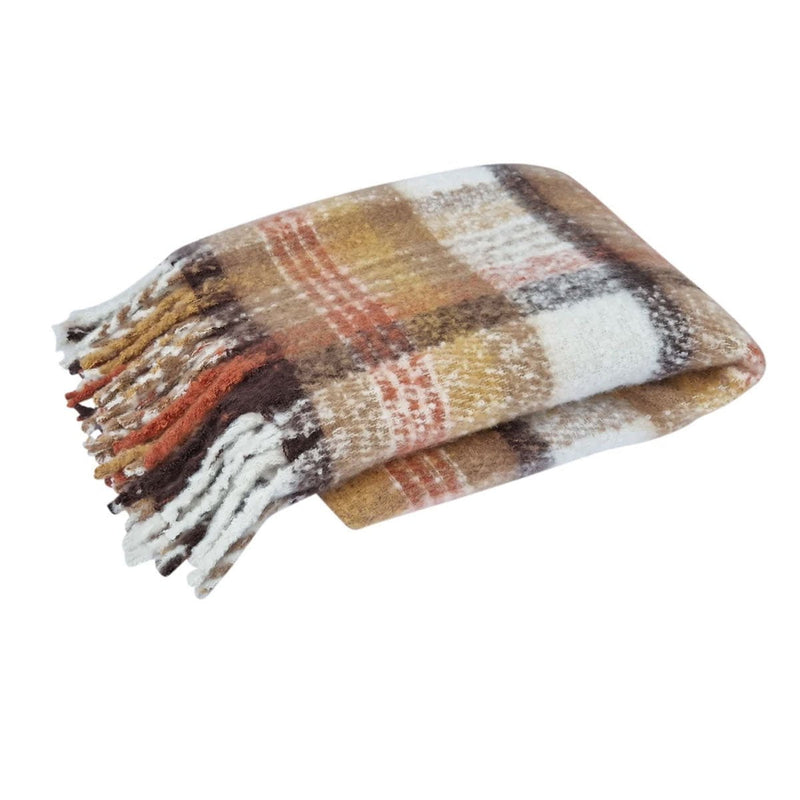 J Elliot Home Aiden Sand Multi Faux Mohair Throw Rug with Fringe 130 x 160cm Payday Deals