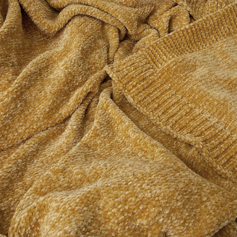 J Elliot Home Leslie Chenille Throw 130 x 160 cm Ochre Payday Deals