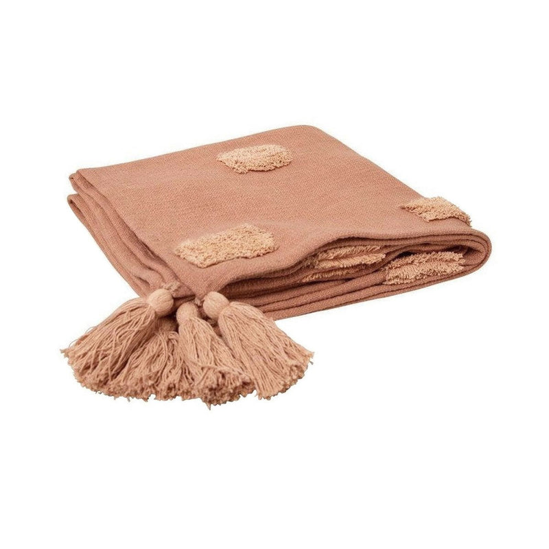 J Elliot Home Quinn 100% Cotton Textured Throw 130 x 160 cm Clay Pink & Soft Pink Payday Deals