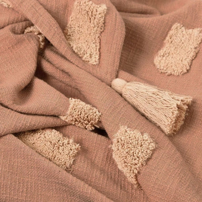 J Elliot Home Quinn 100% Cotton Textured Throw 130 x 160 cm Clay Pink & Soft Pink Payday Deals