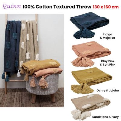 J Elliot Home Quinn 100% Cotton Textured Throw 130 x 160 cm Clay Pink & Soft Pink Payday Deals