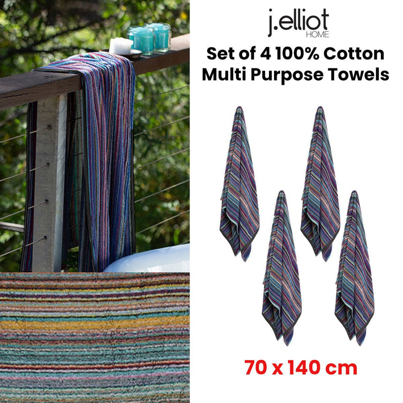 J Elliot Home Set of 4 100% Cotton Multi Purpose Towels 70 x 140 cm Payday Deals