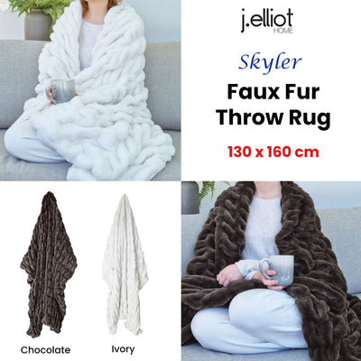 J Elliot Home Skyler Chocolate Faux Fur Throw Rug 130 x 160cm Payday Deals