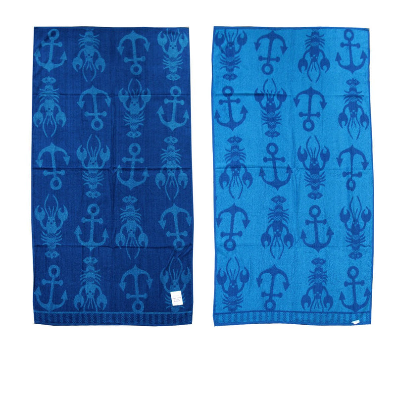 Jacquard Velour Reversible Beach Towel Blue Lobster Anchor Payday Deals