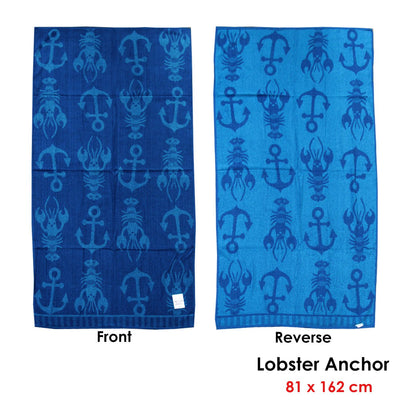 Jacquard Velour Reversible Beach Towel Blue Lobster Anchor Payday Deals