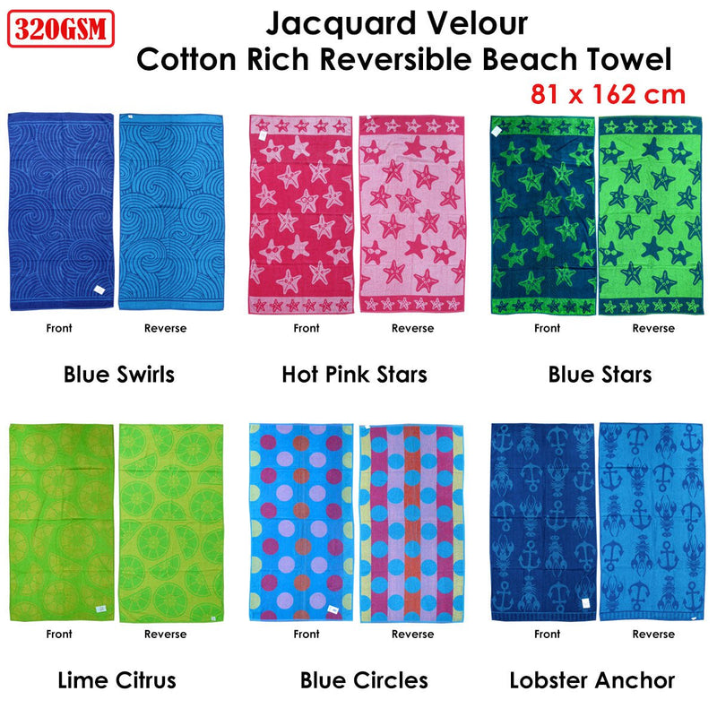 Jacquard Velour Reversible Beach Towel Blue Lobster Anchor Payday Deals