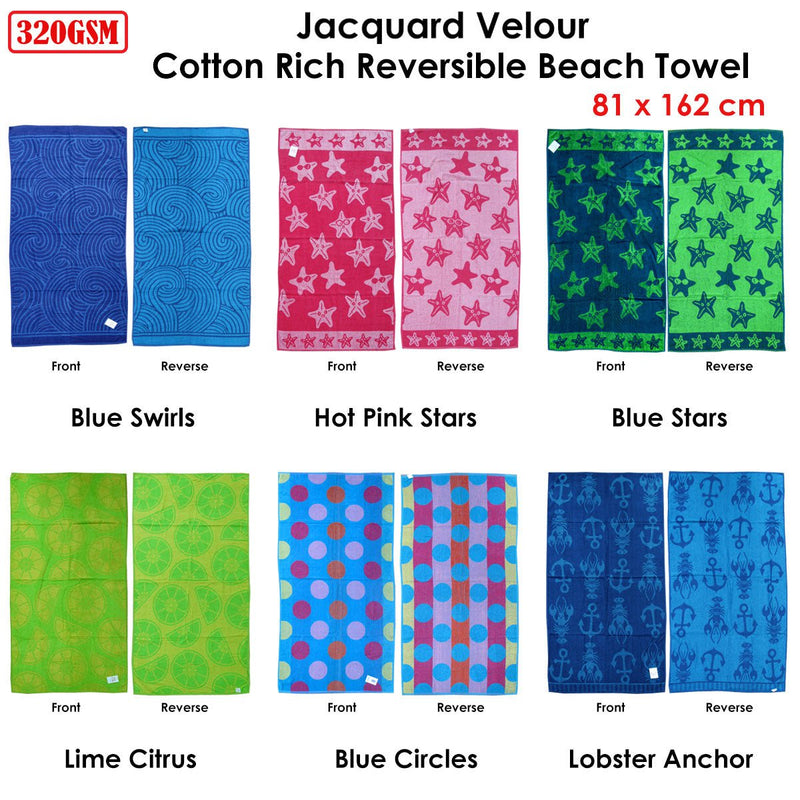 Jacquard Velour Reversible Beach Towel Blue Swirls Payday Deals