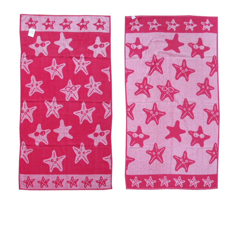 Jacquard Velour Reversible Beach Towel Hot Pink Stars Payday Deals