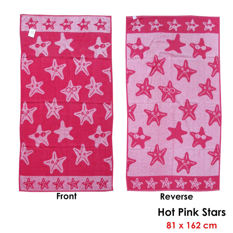 Jacquard Velour Reversible Beach Towel Hot Pink Stars Payday Deals