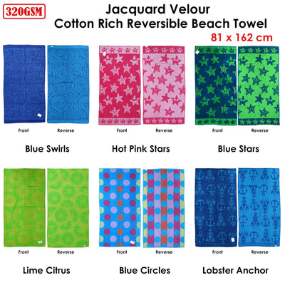 Jacquard Velour Reversible Beach Towel Hot Pink Stars Payday Deals