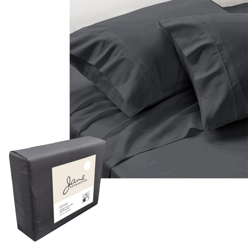 Jane Barrington 1200TC Olivia Cotton Rich Sheet Set 40cm Wall Charcoal Queen Payday Deals