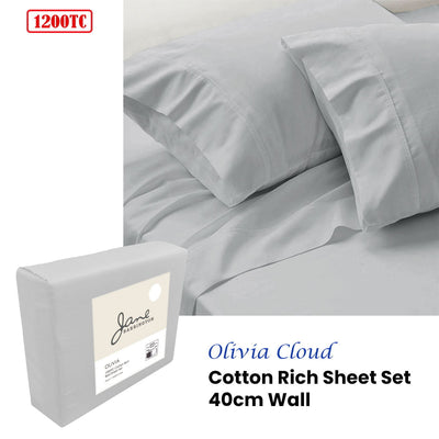 Jane Barrington 1200TC Olivia Cotton Rich Sheet Set 40cm Wall Cloud Queen Payday Deals