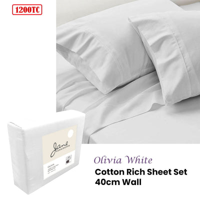 Jane Barrington 1200TC Olivia Cotton Rich Sheet Set 40cm Wall White King Payday Deals