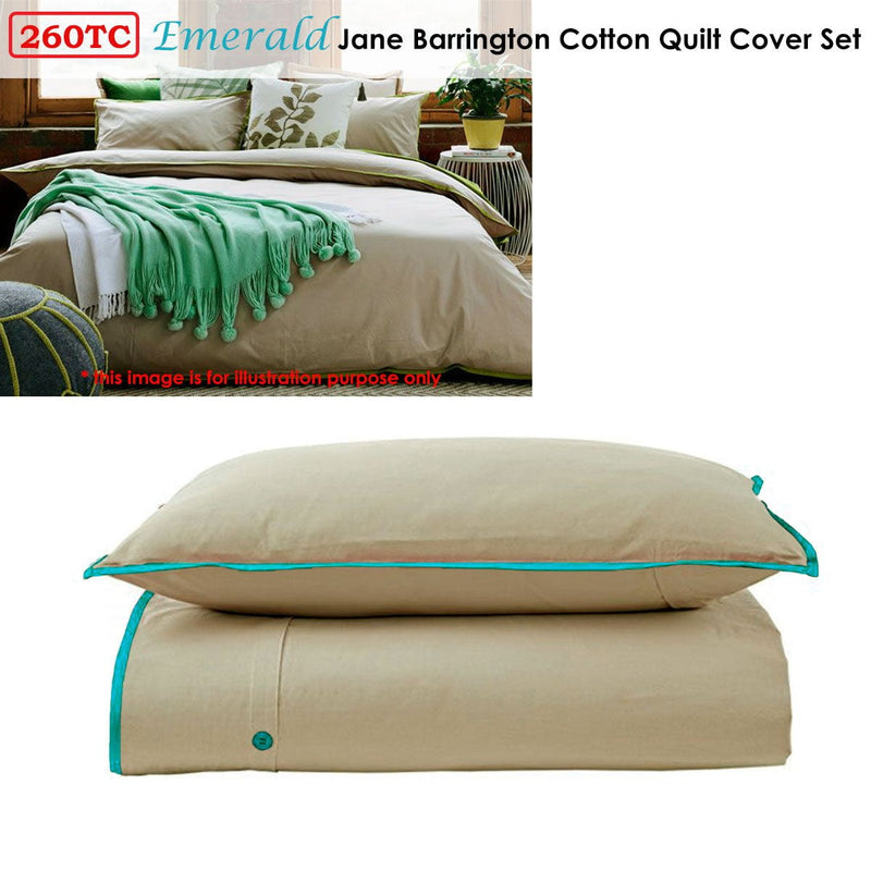 Jane Barrington Cotton Quilt Cover Set Taupe/Emerald Single Payday Deals