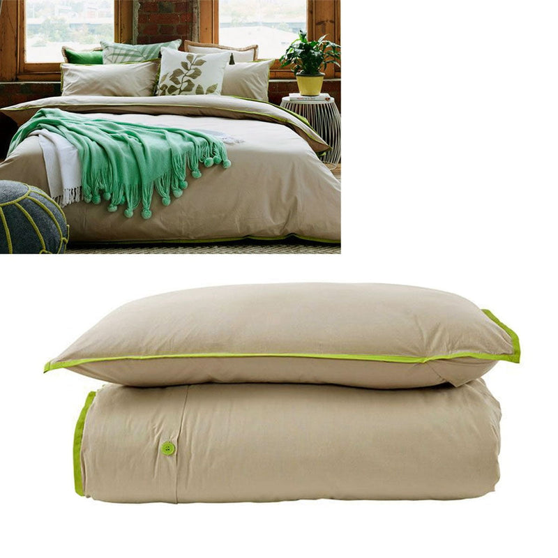 Jane Barrington Cotton Quilt Cover Set Taupe/Green Single Payday Deals