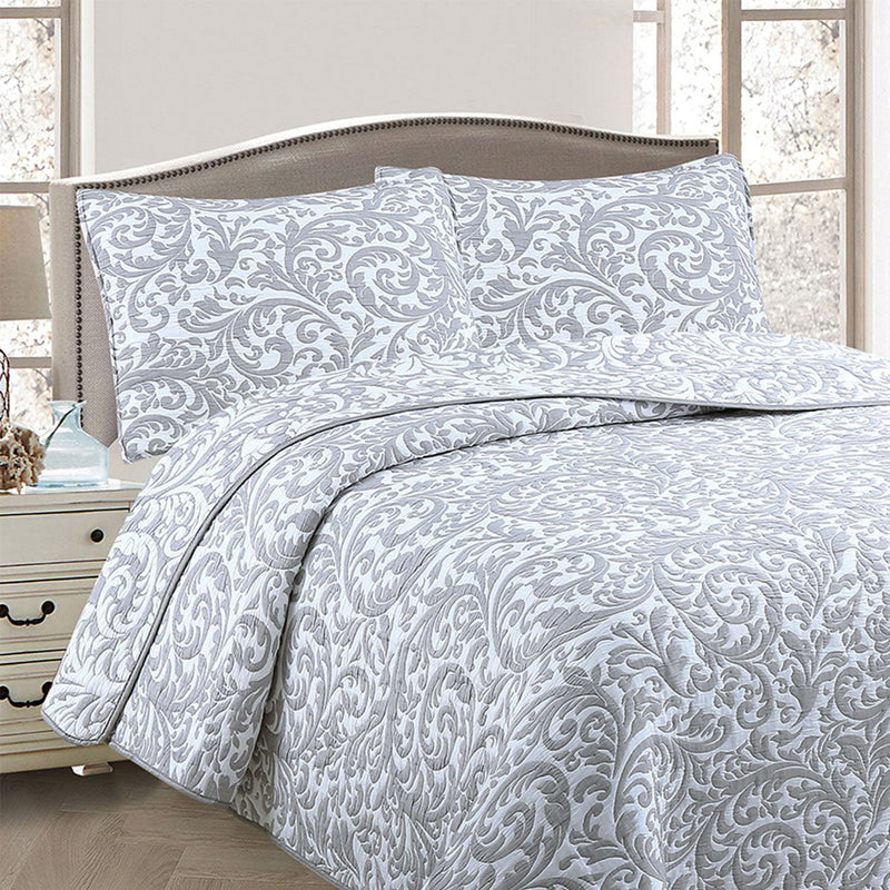 Jane Barrington Grey & White Lightly Quilted Jacquard Reversible Coverlet Set King Payday Deals