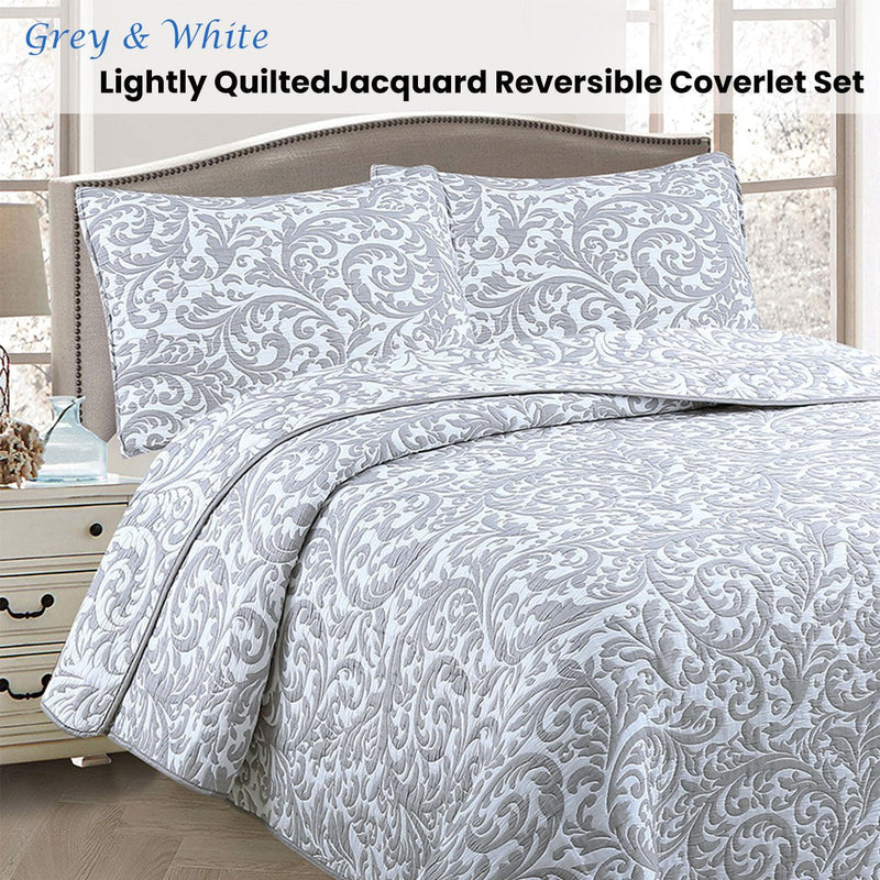 Jane Barrington Grey & White Lightly Quilted Jacquard Reversible Coverlet Set King Payday Deals