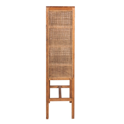 Jasmine Tall Storage Cabinet 90cm 2 Door 1 Drawer Mindi Wood Rattan - Brown Payday Deals