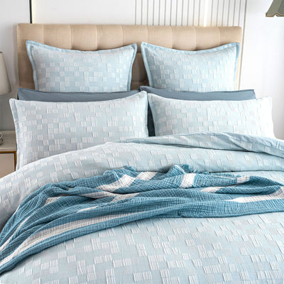 Jervis Checks Jacquard French Blue Quilt Cover Set by Renee Taylor King