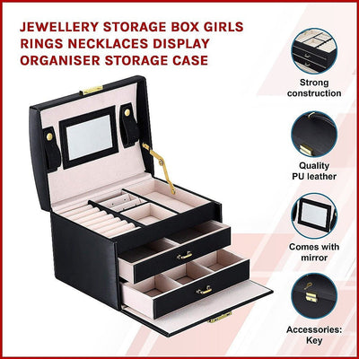 Jewellery Storage Box Girls Rings Necklaces Display Organiser Storage Case Payday Deals