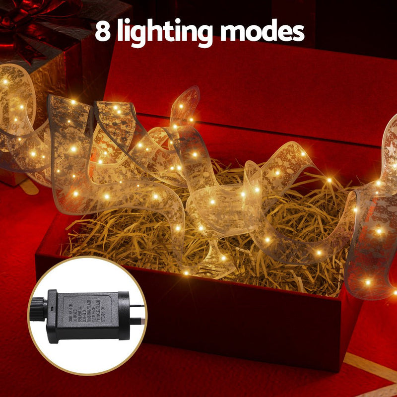 Jingle Jollys 20M Christmas Lights Fairy Ribbon Light 200 LED Xmas Decor Warm Payday Deals