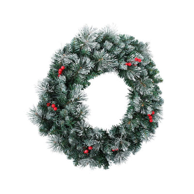 Jingle Jollys 60cm Christmas Wreath LED Lights Snowy Berries Garland Party Decor Payday Deals