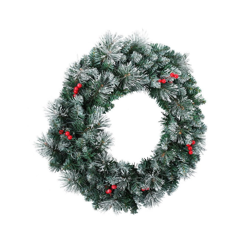 Jingle Jollys 60cm Christmas Wreath LED Lights Snowy Berries Garland Party Decor Payday Deals