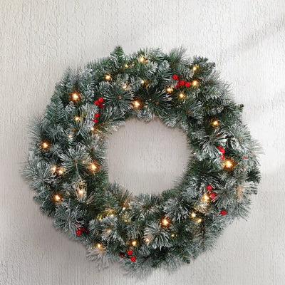 Jingle Jollys 60cm Christmas Wreath LED Lights Snowy Berries Garland Party Decor Payday Deals