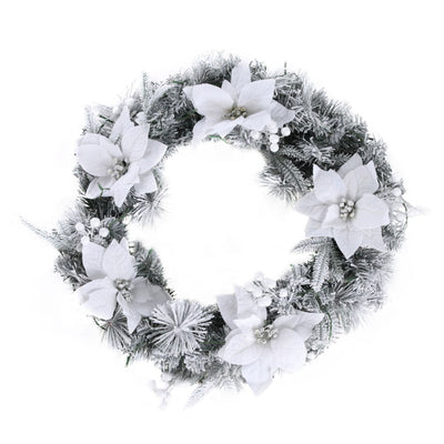 Jingle Jollys 60cm Christmas Wreath LED Lights Snowy Flowers Garland Party Decor Payday Deals