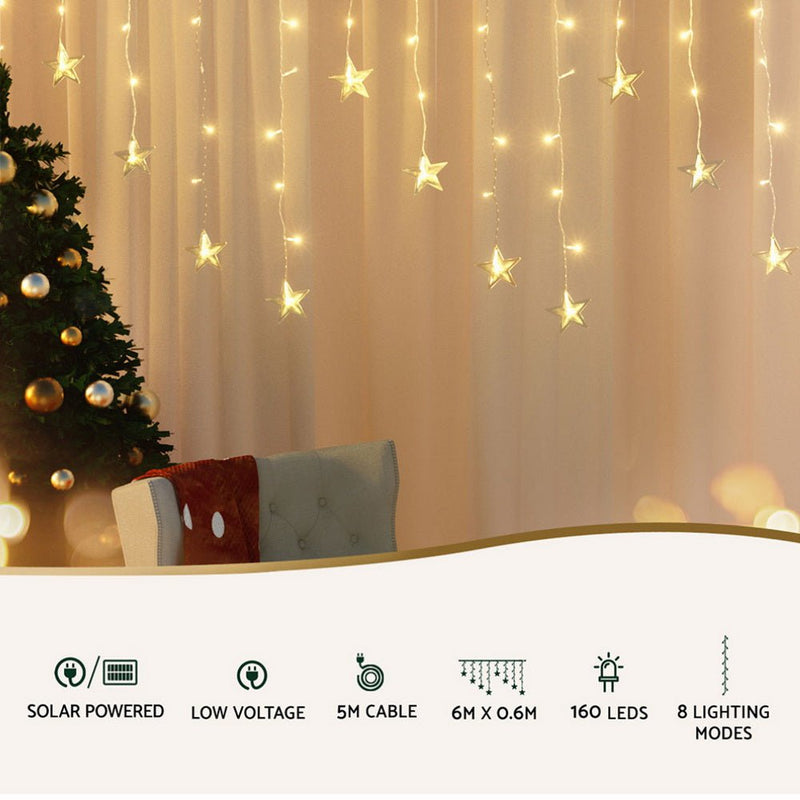 Jingle Jollys 6M Christmas Icicle Lights String Light 160 LED Solar Powered Warm Payday Deals