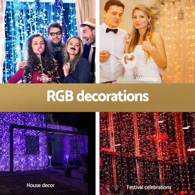 Jingle Jollys 6X3M Christmas Lights Curtain String Light 960 LED RGB Remote Payday Deals