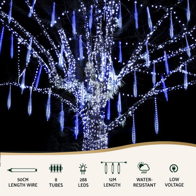 Jingle Jollys 7M Christmas Lights Shower Light 288 LED Icicle Falling Metor Payday Deals