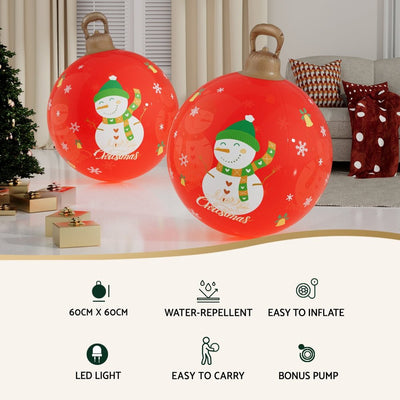 Jingle Jollys Christmas Inflatable Ball 60cm Illuminated Led Snowman Xmas Decor Payday Deals