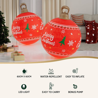 Jingle Jollys Christmas Inflatable Ball 60cm Led Illuminated Xmas Decoration Red Payday Deals