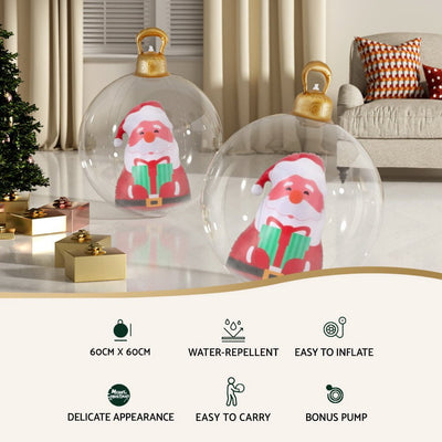 Jingle Jollys Christmas Inflatable Ball 60cm Santa Decoration Giant Bauble Clear Payday Deals