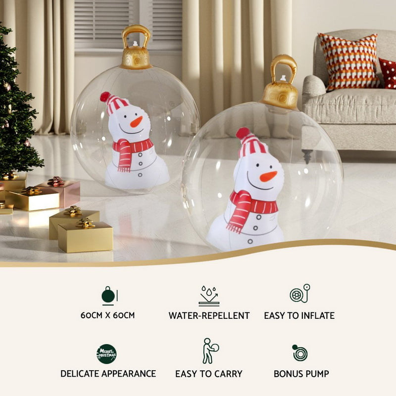 Jingle Jollys Christmas Inflatable Ball 60cm Snowman Decoration Giant Bauble Payday Deals