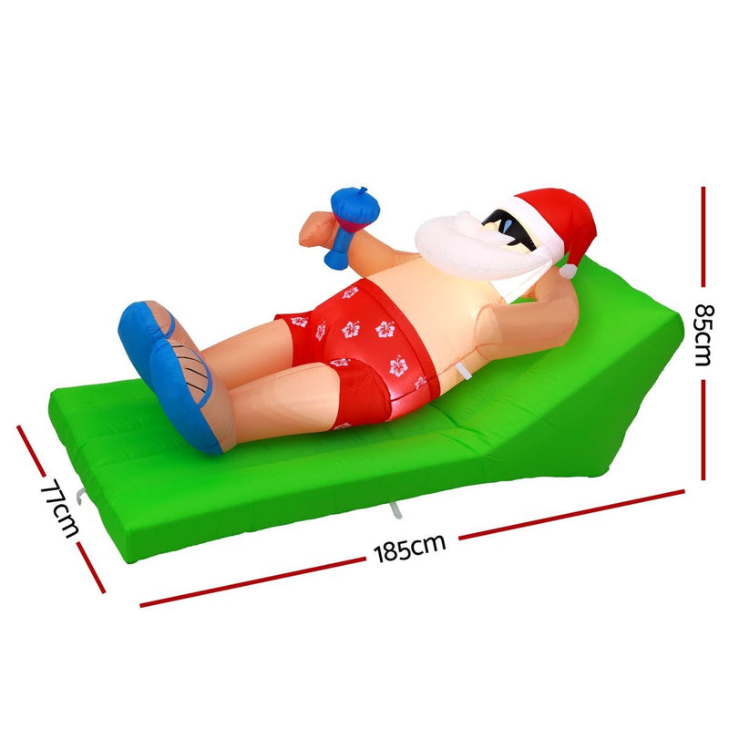 Jingle Jollys Christmas Inflatable Santa Bench 1.8M LED Illuminated Decorations Payday Deals