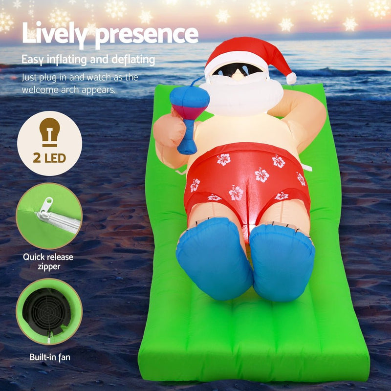 Jingle Jollys Christmas Inflatable Santa Bench 1.8M LED Illuminated Decorations Payday Deals