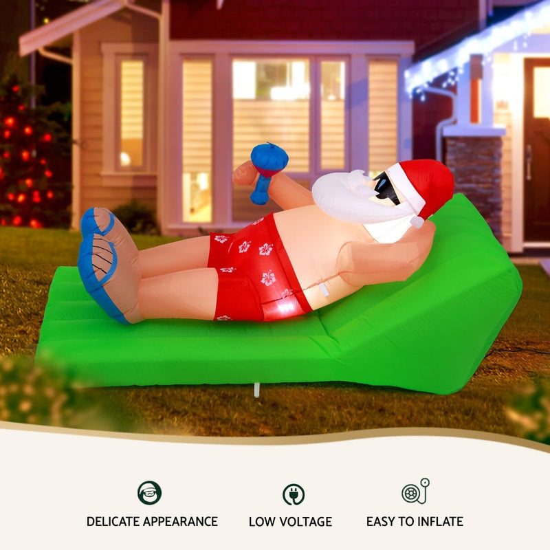 Jingle Jollys Christmas Inflatable Santa Bench 1.8M LED Illuminated Decorations Payday Deals