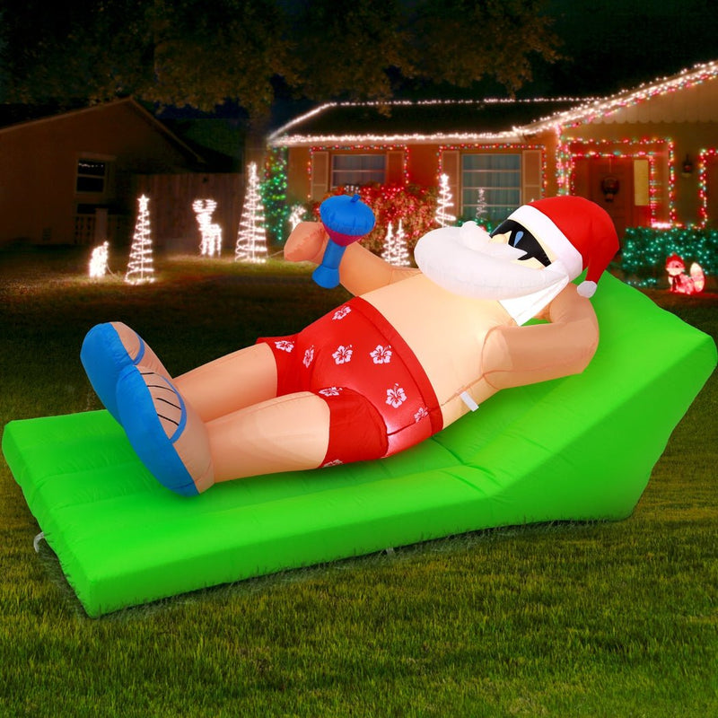 Jingle Jollys Christmas Inflatable Santa Bench 1.8M LED Illuminated Decorations Payday Deals