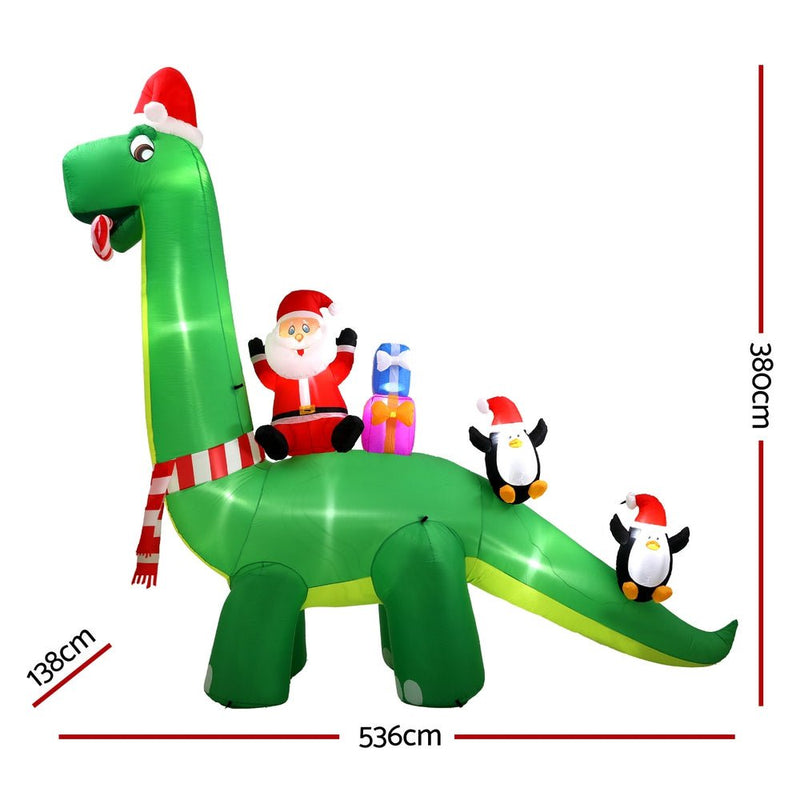 Jingle Jollys Christmas Inflatable Santa Dinosaur 3.8M Illuminated Decorations Payday Deals