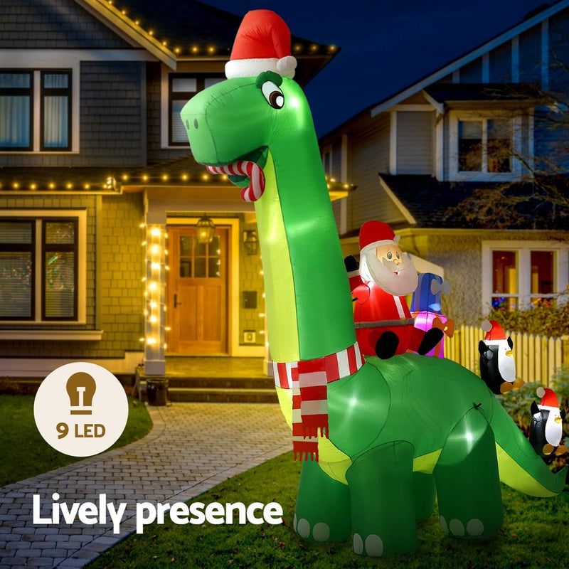 Jingle Jollys Christmas Inflatable Santa Dinosaur 3.8M Illuminated Decorations Payday Deals