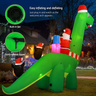 Jingle Jollys Christmas Inflatable Santa Dinosaur 3.8M Illuminated Decorations Payday Deals